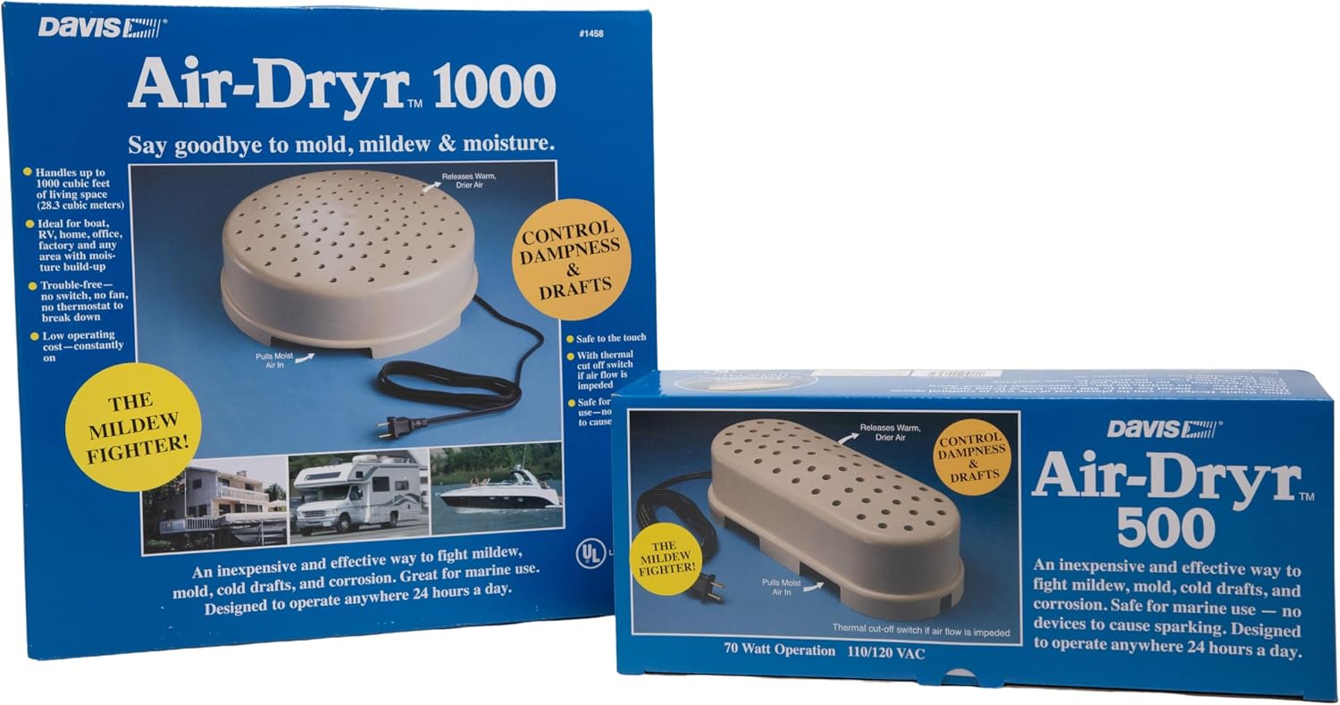 Davis Air-Dryr 500 & 1000 2 Pack Bundle - Quiet Room Dehumidifier for Moisture Problems and Wet Air Solution - Portable Dehumidifier for RV, Camper, Bathroom, Bedroom and More