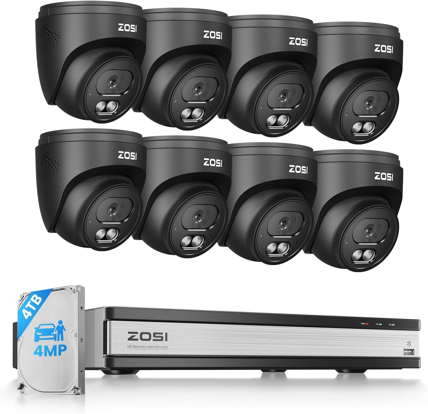 ZOSI C220 16CH 4K PoE Home Security Camera System, 16 Channel 4K 8MP NVR with 4TB HDD for 24/7 Record, 8 x 4MP(1440p) QHD 2.5K Dome IP Cameras Outdoor Indoor, Smart AI Human Detection, Two-Way Audio