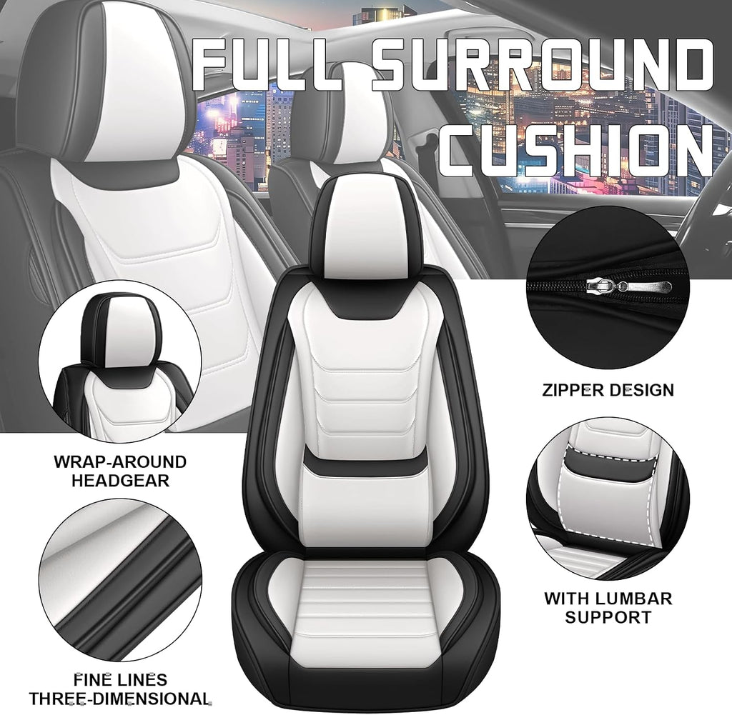 Car Seat Cover Full Set for Kia EV9 Seat Covers 2024-2025, Nappa Leather Waterproof Seat Covers for Cars, Airbag Compatible, Universal Automotive Seat Covers(Standard Full Set/Black White)