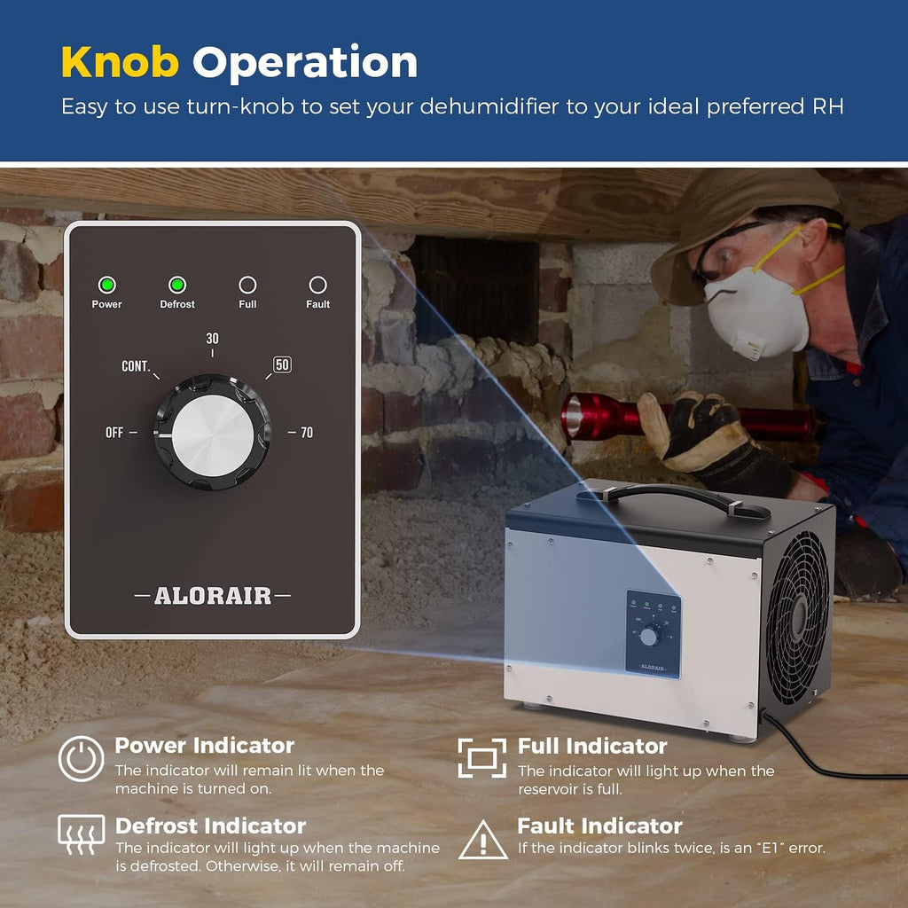ALORAIR 70 PPD Crawl Space Dehumidifier, Crawlspace Dehumidifiers Commercial Dehu for Home and Basements, Compact, Portable, Auto Defrost, Memory Starting, cETL, 5 Years Warranty