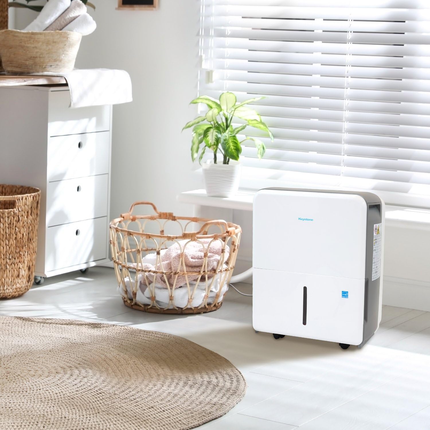 Keystone Energy Star 22-Pint Portable Dehumidifier for Large Rooms up to 1,500 Sq.Ft. with Auto-Shutoff & Timer, Quiet and Moisture Absorber For Basement, Garage, Living Room