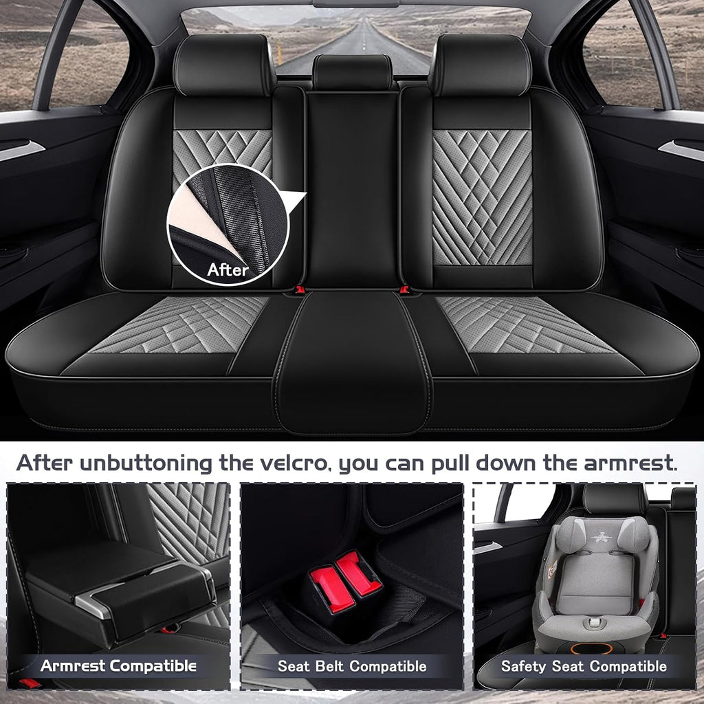 Car Seat Covers for Chevy Suburban 2000-2026, Waterproof Nappa Leather Full Set Seat Cover, Anti-Slip and Comfortable Automotive Seat Protector&Accessories(Black Gray)