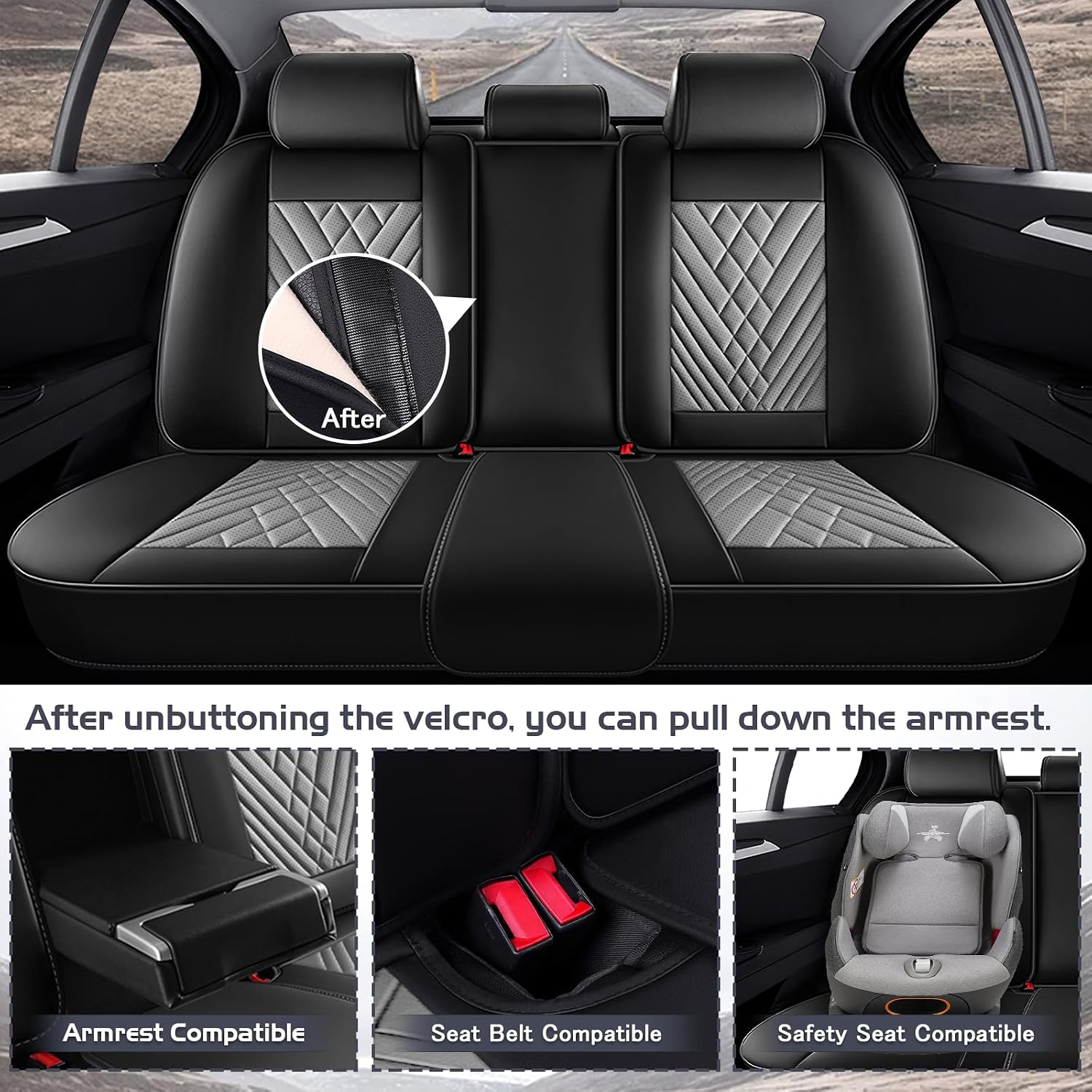 Car Seat Covers for Honda Pilot 2003-2026, Waterproof Nappa Leather Full Set Seat Cover, Comfortable and Anti-Slip Automotive Seat Protector&Accessories(Black Gray)