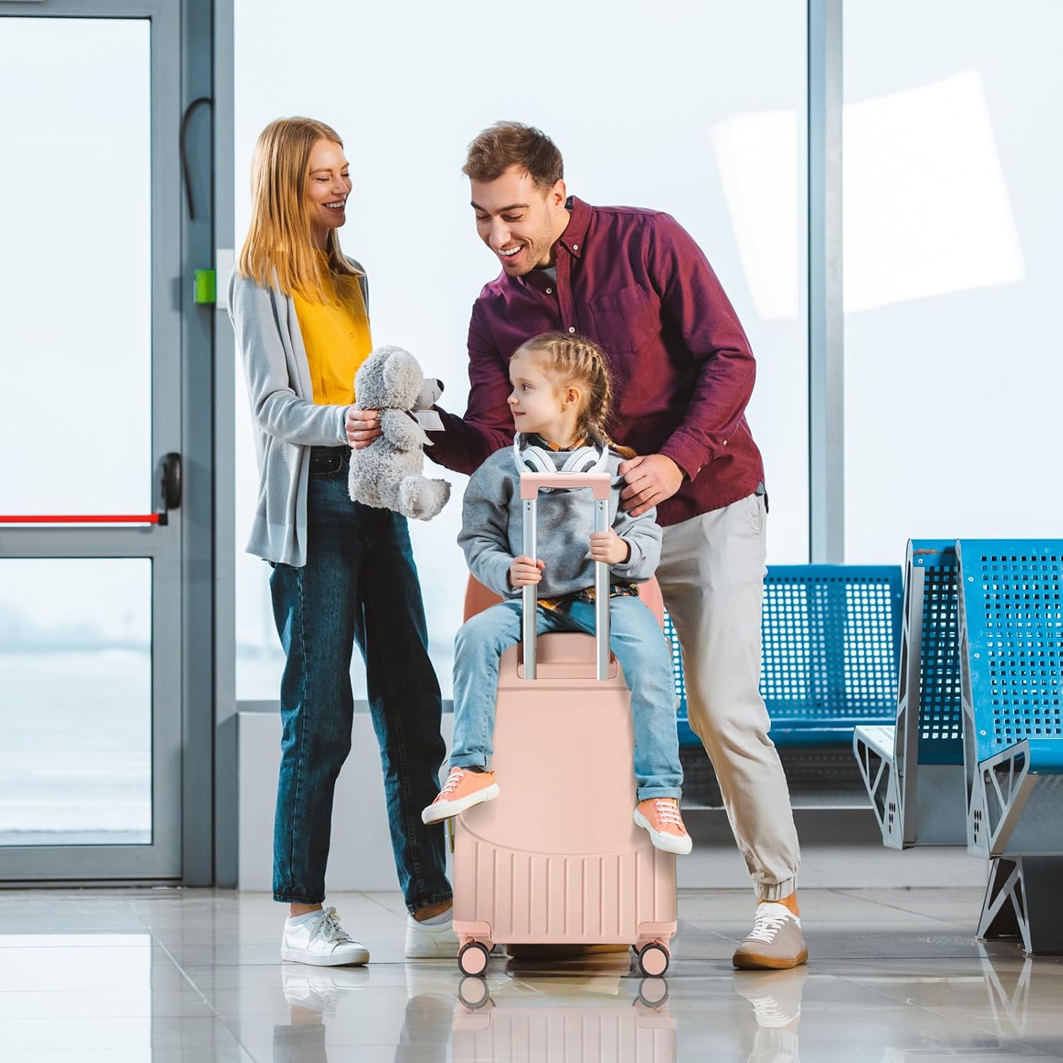 Apelila Ride On Suitcase with Built-In Seat 20 Inch Carry-On Luggage for Kids & Adults, TSA-Approved Underseat Spinner with 360° Wheels, Lightweight Suitcase for Airplane Travel