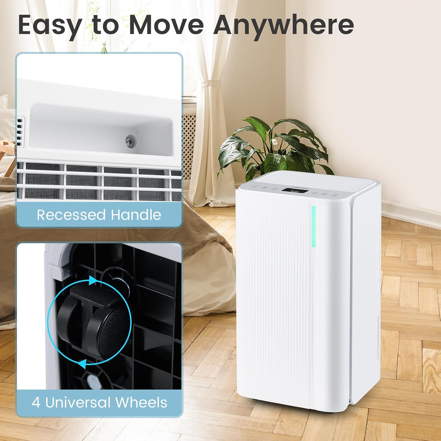 COSTWAY 32 Pints Dehumidifier for Home, 2000 Sq.Ft Portable Dehumidifier for Bedroom, Basement, Bathroom, 24H Timer, 3-Color Indicator, 3.3 FT Drain Hose, 4 Wheels