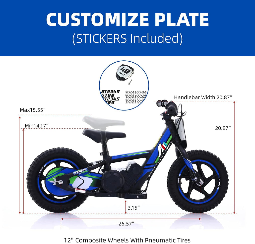 AIII Lightweight Electric Dirt Bike for Kids, 170/340W Electric Motorcycle Up to 10/12MPH, 24V Detachable Battery, Hand-Operated Dual Brakes Electric Balance Bike for Ages 3-6/5-12