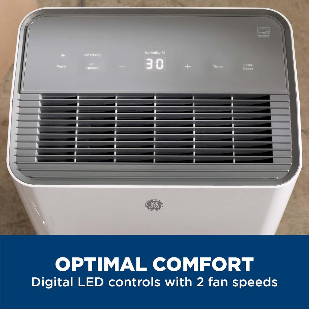 GE Energy Star Portable Dehumidifier for Basement, Bedroom, Bathroom, Closet or Small Rooms up to 1500 Sq Ft, 22 Pint with Removable Bucket and Continuous Drain Connect for Auto or Manual Drainage