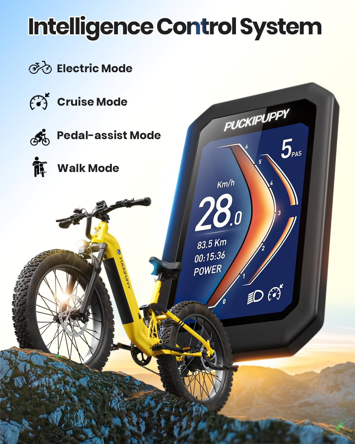PUCKIPUPPY Electric Bike for Adults 960W, 48V 20AH Battery Electric Bicycles, 26' x 4' Fat Tire Full Suspension Step-Thru Ebike, 28MPH Electric Mountain Bike, 7 Speed, 80Miles Range-BoxerST