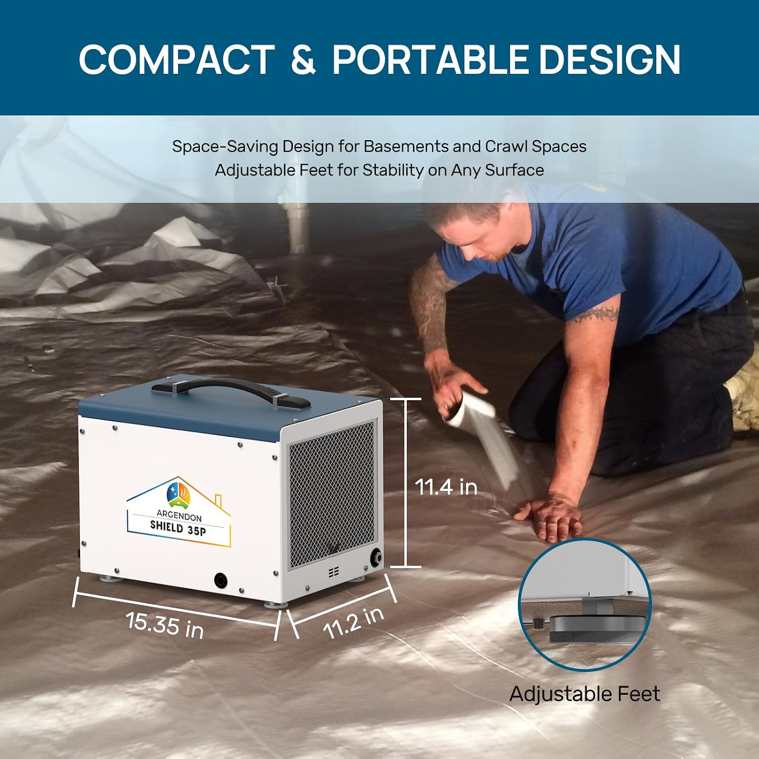 ARGENDON Crawlspace Dehumidifier with Pump, 70 Pint Commercial Dehumidifier for Basement with Drain Hose, Auto Defrost, Memory Starting, Compact, GLGR, Up to 1000 Sq Ft, 5 Years Limited Warranty