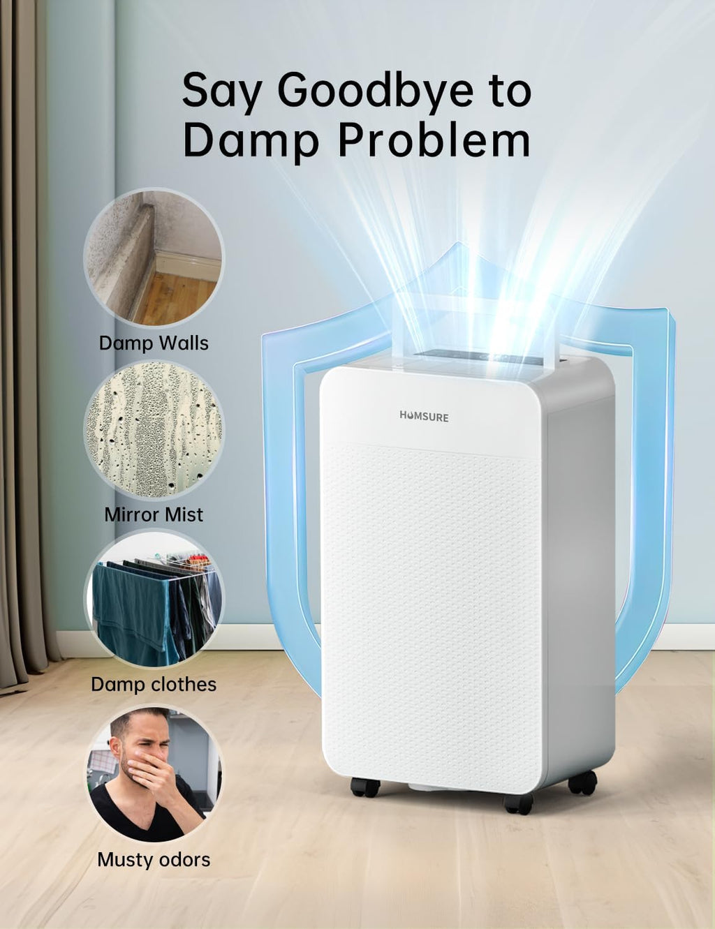 HUMSURE 4500 Sq. Ft 80 Pints Dehumidifier Equipped With Drainage Hose, Automatic Defrosting, for Basement, Home, Bathroom, Bedroom,24-Hour Timer Function