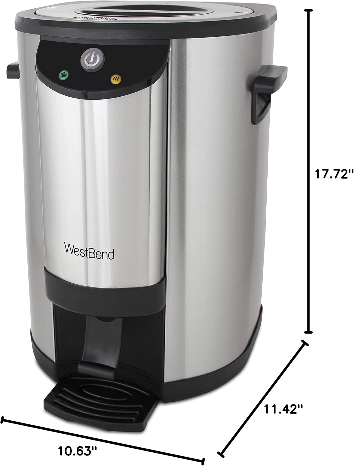 West Bend 57042 Coffee Urn Double Walled Stainless Steel Features Automatic Temperature Control Large Capacity with Fast Brewing and Easy Clean Up NSF Certified, 42-Cup, Silver