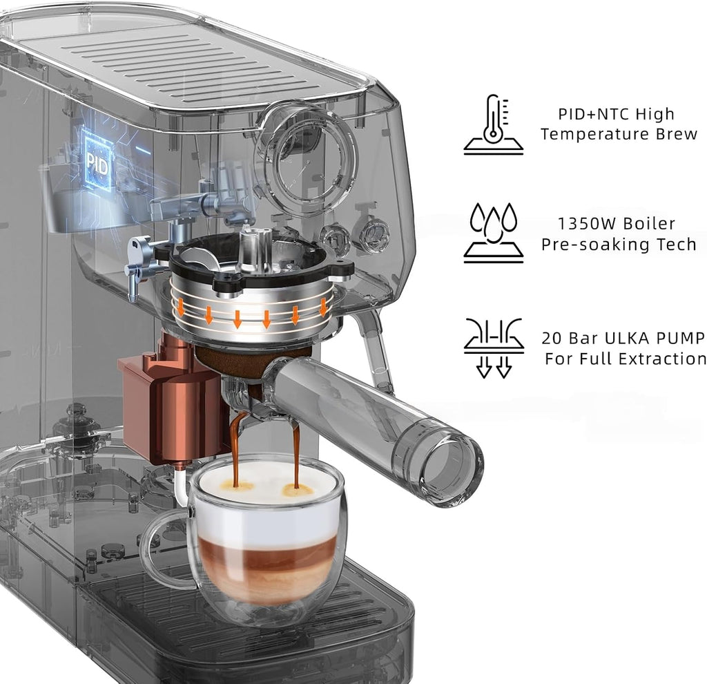 MAttinata CM1663 Espresso Machine, 20 Bar Compact Coffee Maker with Milk Frother Steam Wand for Cappuccino, Latte, Professional Pressure Gauge & 49oz Removable Water Tank for Home，Stainless Steel