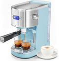 20 Bar Espresso Machine Semi-Automatic, Professional Coffee Maker with Milk Frother Steam Wand & 45OZ Removable Water Tank, Home Barista System for Cappuccino, Latte, Americano-Stainless Steel-Blue