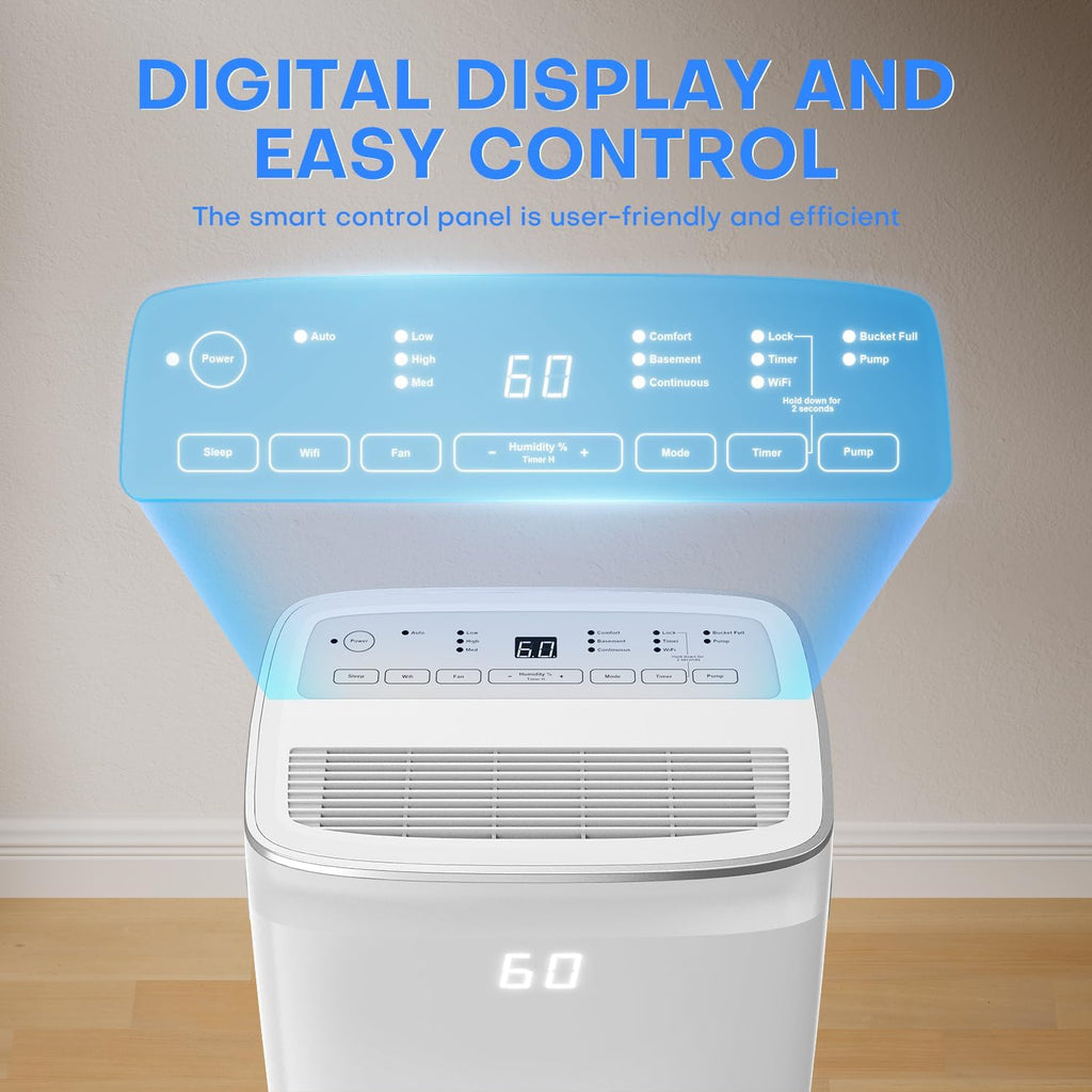 4,500 Sq.Ft Dehumidifier for Basement, Max 80 Pint/Day (Standard 60 Pint/Day) Smart WiFi Dehumidifier with Pump Drain Hose & Auto Humidity Control, Large Dehumidifiers for Home, RV, Bathroom, Bedroom