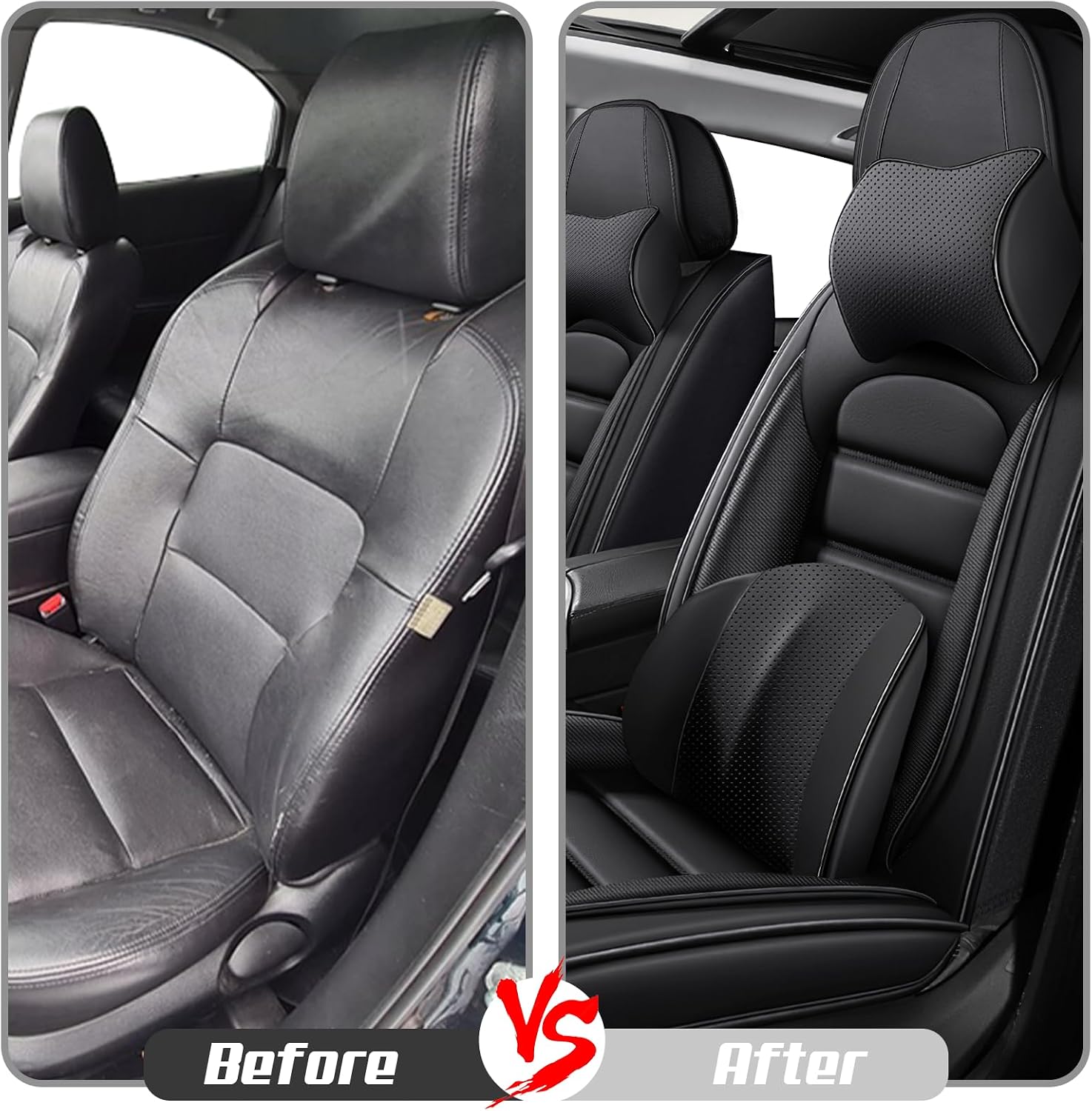 Car Seat Covers for Chevrolet Chevy Avalanche 2007-2013, Leather Auto Seat Cover Luxury Cushions Waterproof Seat Protectors (Black,Front Set with Pillow)