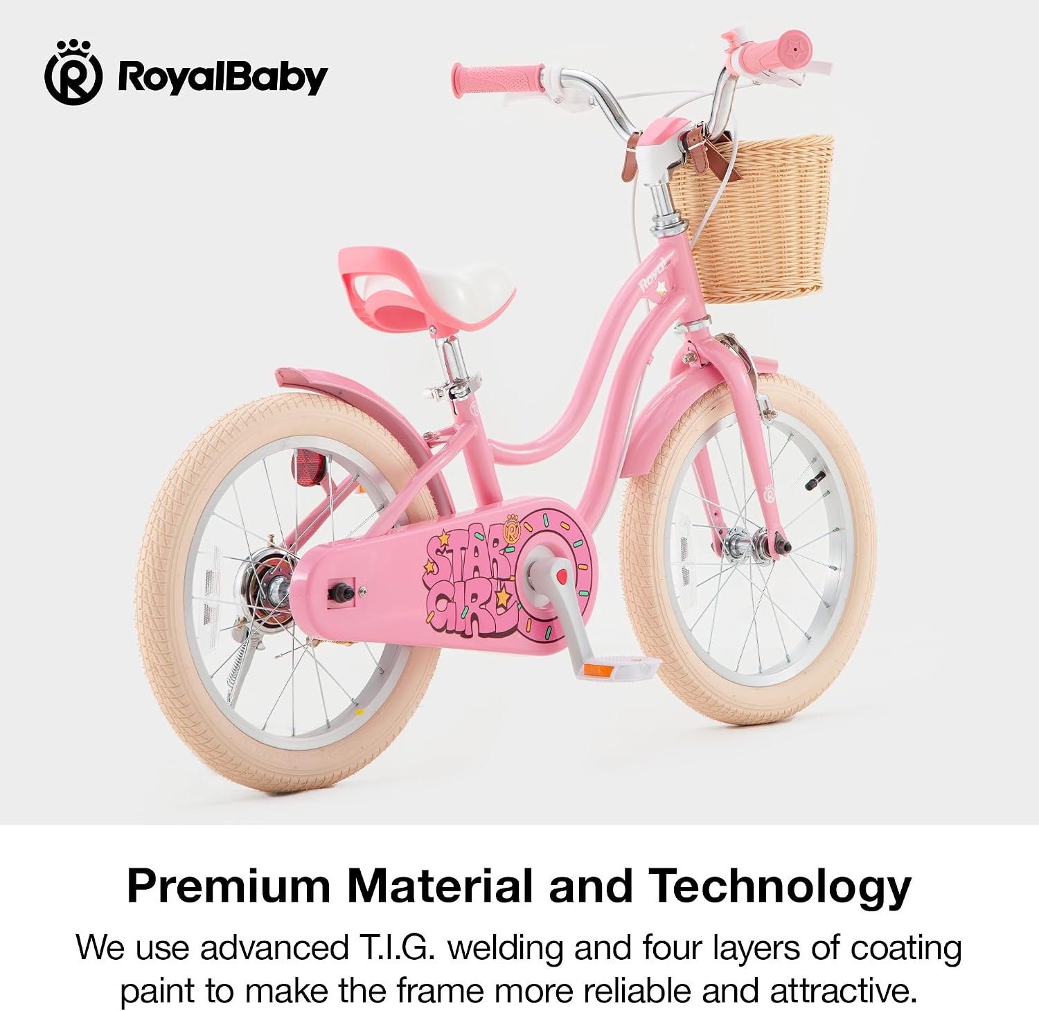 RoyalBaby Girls Bike, Stargirl EZ Kids Bike Balance and Pedal Bicycle with Basket and Dual Handbrake, 12 14 16 18 Inch Toddlers to Big Kids 3-8 Years, Multiple Colors