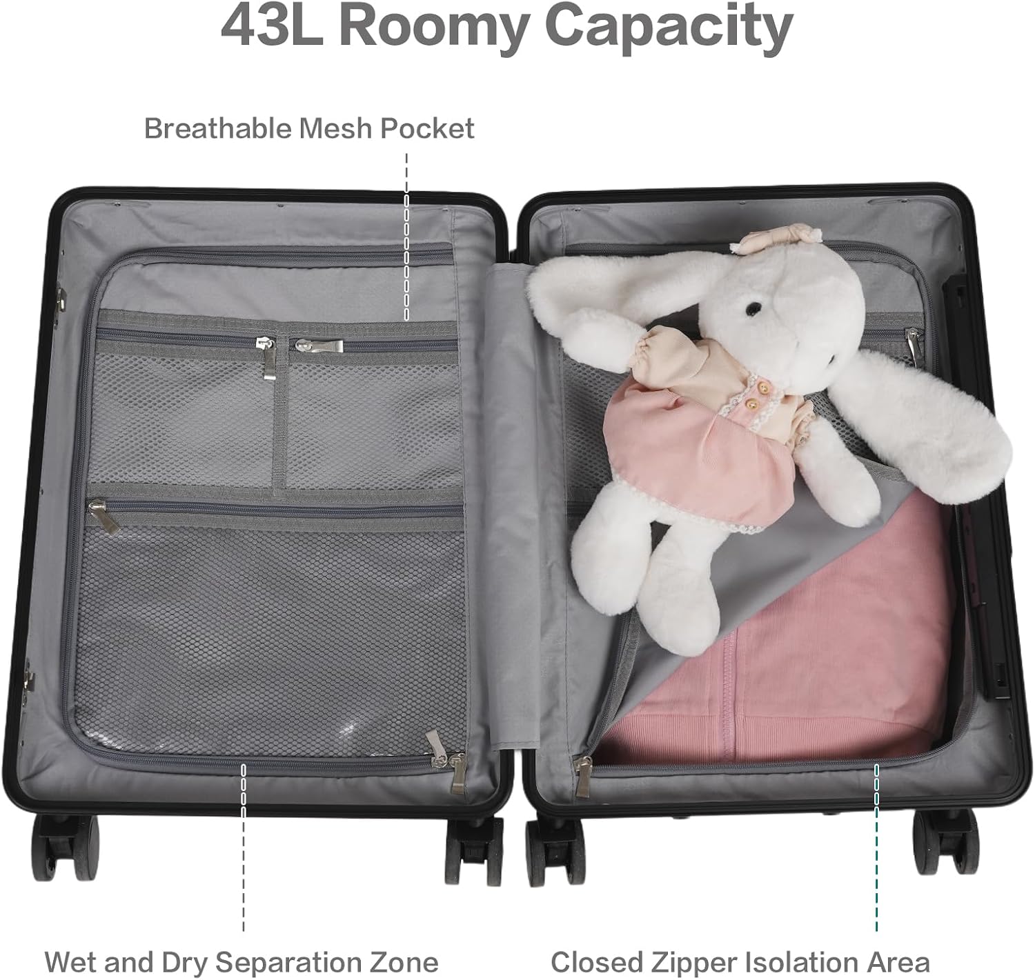 smilesun 20' Carry On Luggage with Seat For Kids & Adults，Hardside Ride On Suitcase Front Opening with 360°Spinner and TSA Lock For Travel (Black with Front Open, 20')