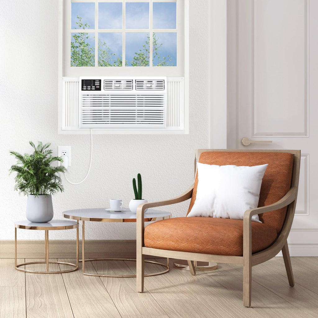 Whirlpool 12,000 BTU 230V Window Air Conditioner with Supplemental Heat, Window Mounted AC Unit with Heater for Apartment, Living Room, Bedroom, Rooms up to 550 Square Feet
