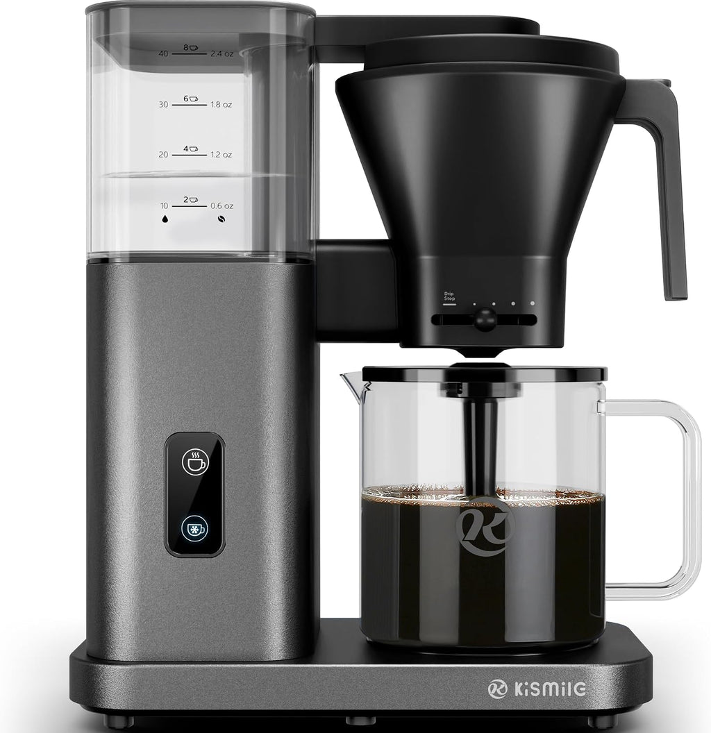 Kismile SCA-Certified 8 Cup Drip Coffee Maker, Pour Over Coffee Machine with 3s Instant Heat 197–205℉, Adjustable Flow Control, Removable Water Tank, Deep Cold Brew & 40 Min Keep Warm (Light Grey)