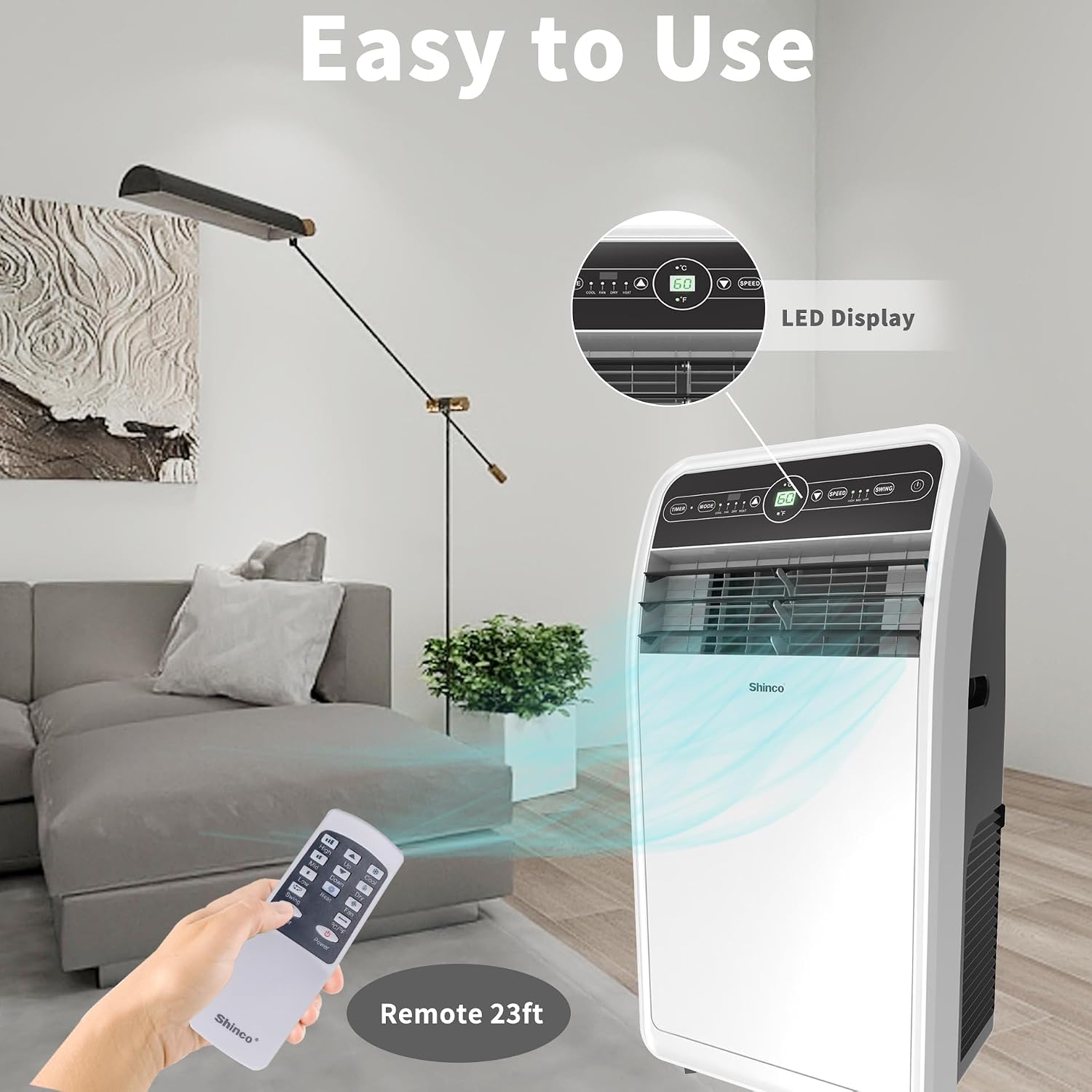 Shinco 10,000 BTU Portable Air Conditioner with Heater up to 400 Sq. Ft, Ac Heater Combo Window Unit, Portable AC Unit with Dehumidifier & Fan, Cools & Heats,Remote Control and Window Kit