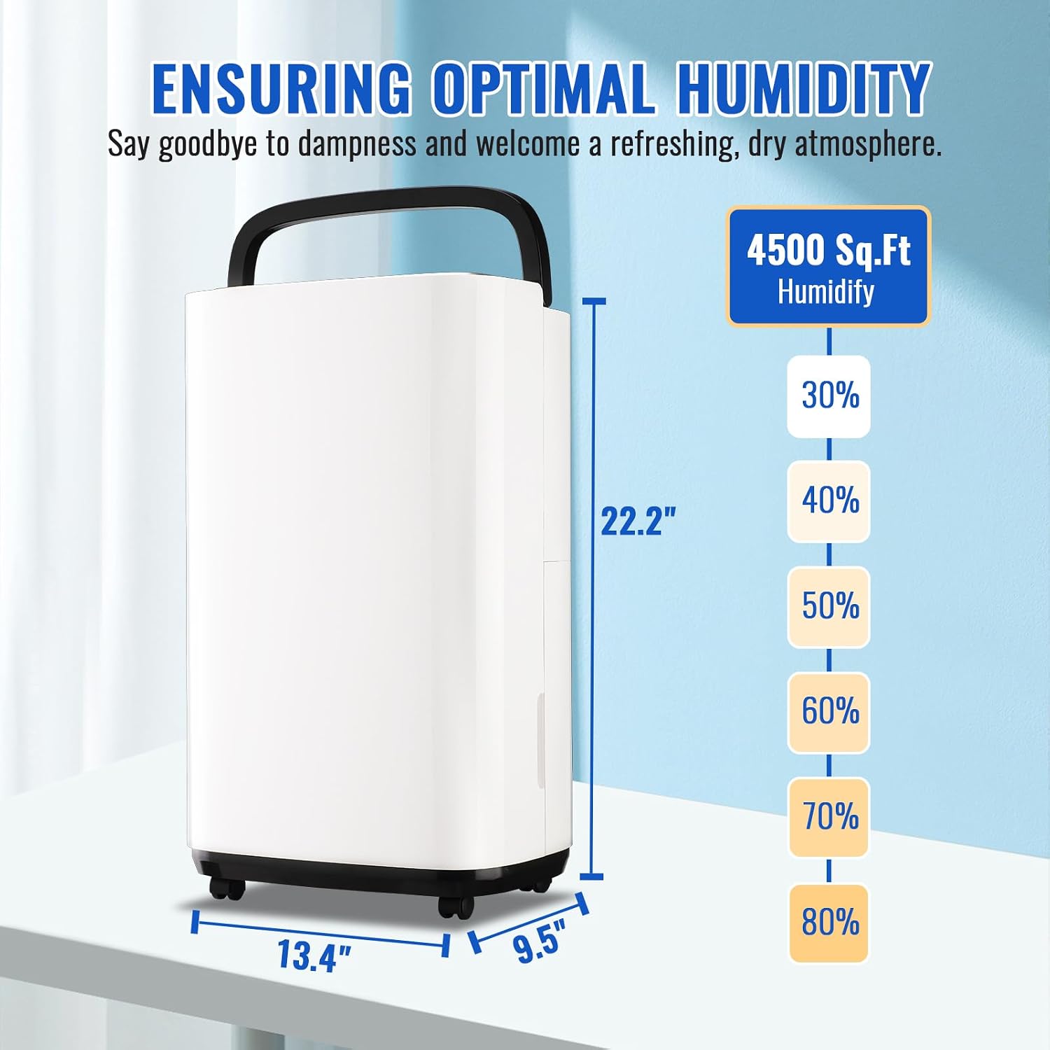 WANAI 50 Pint Portable Dehumidifier with Drain Hose for Basements, 4,500 Sq. Ft. Dehumidifiers Auto Drain or Manual Drainage, Quiet Dehumidifier for Home with 6L Water Tank