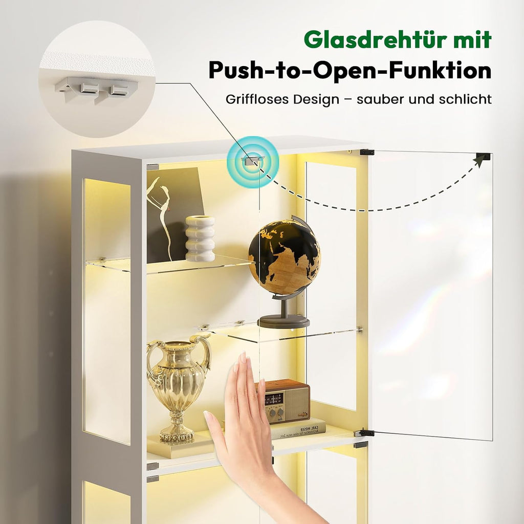 Lamtor 69-Inch Glass Display Cabinet - Adjustable Shelves Display Case, Curio Cabinet with RGB Lighting, for Game Room, Living Room, Bedroom, White
