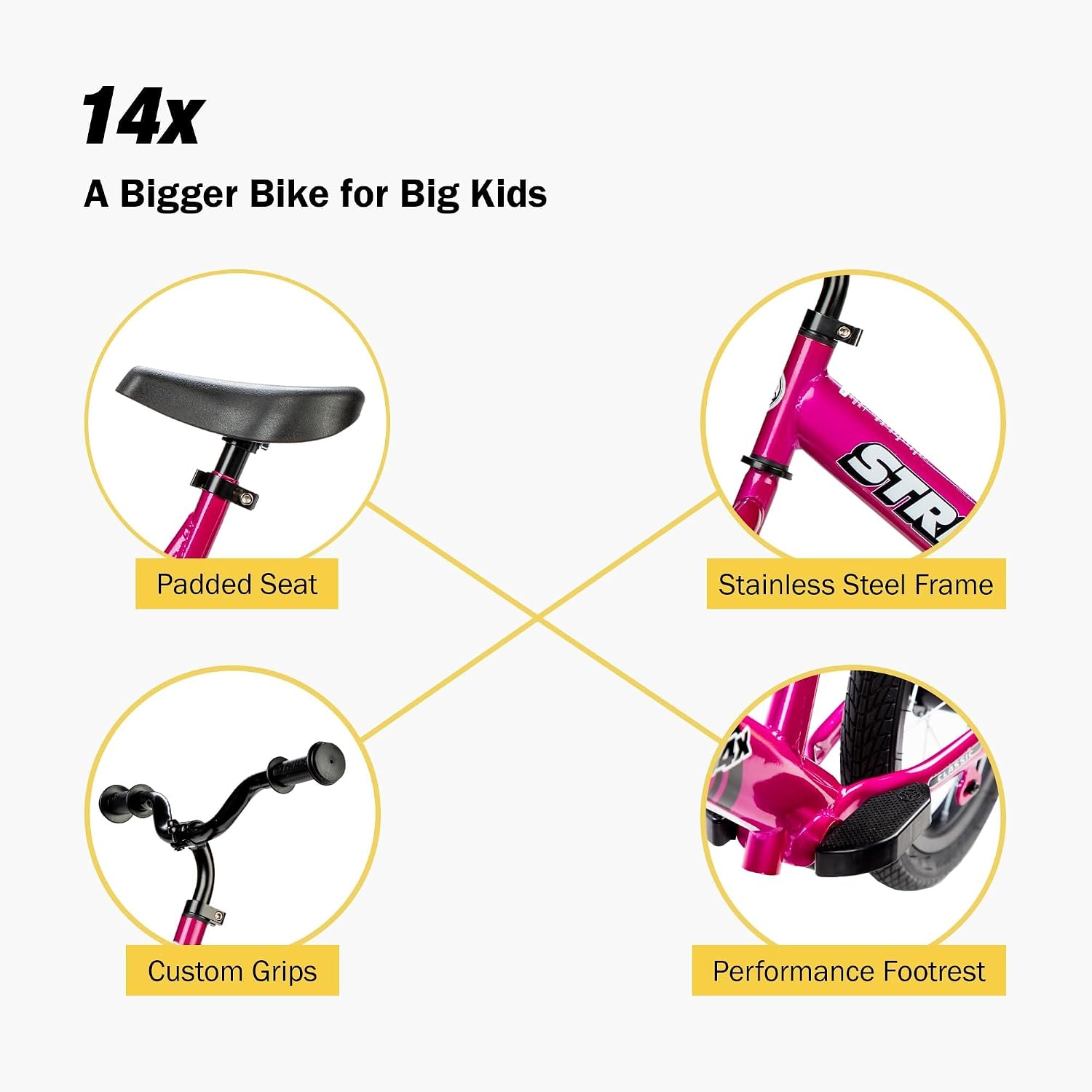 Strider 14x Classic, Balance Bike for Kids 3 to 6 Years - Includes Custom Grips, Padded Seat, Performance Footrest & All-Purpose Tires - Easy Assembly & Adjustments