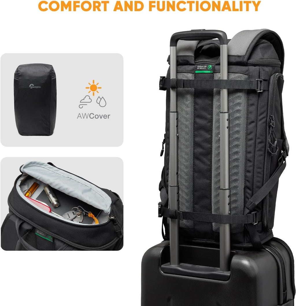 Lowepro ProTactic Lite BP 150 AW III Laptop Backpack, Top and Side access, Professional Camera Bag, DSLR/Drones/Mirrorless, Up to 14' Laptop, Rain Cover, for Photographer, Videographer, Volume 25L
