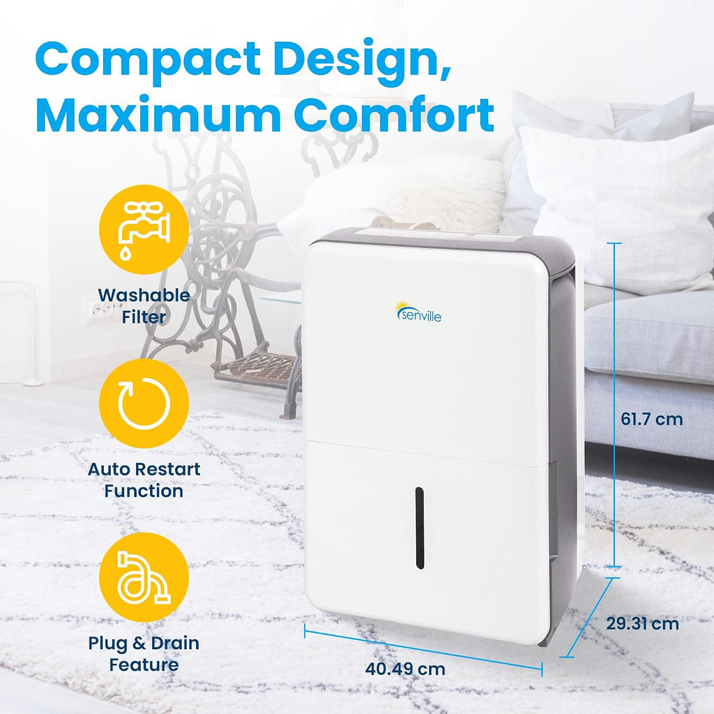 Senville 35 Pint Dehumidifier (Previously 50 Pint), Energy Star Certified, Washable Filter, Ideal for Basements, Medium & Large Sized Rooms, Up to 3,000 Sq. Ft., White