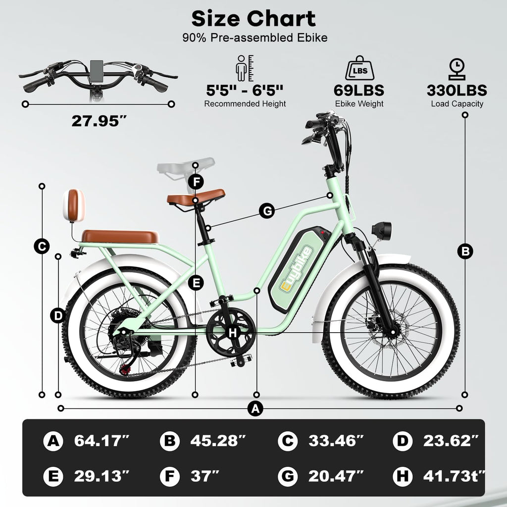 Electric Bike for Adults, 20'x 4' Fat Tire 35MPH Cargo Ebike with Seat, 1450W Peak 2 Seater Commute Bike with 48V 20AH Removable 960WH Battery, 80 Miles Max Range 7-Speed Step-Thru Electric Bicycle