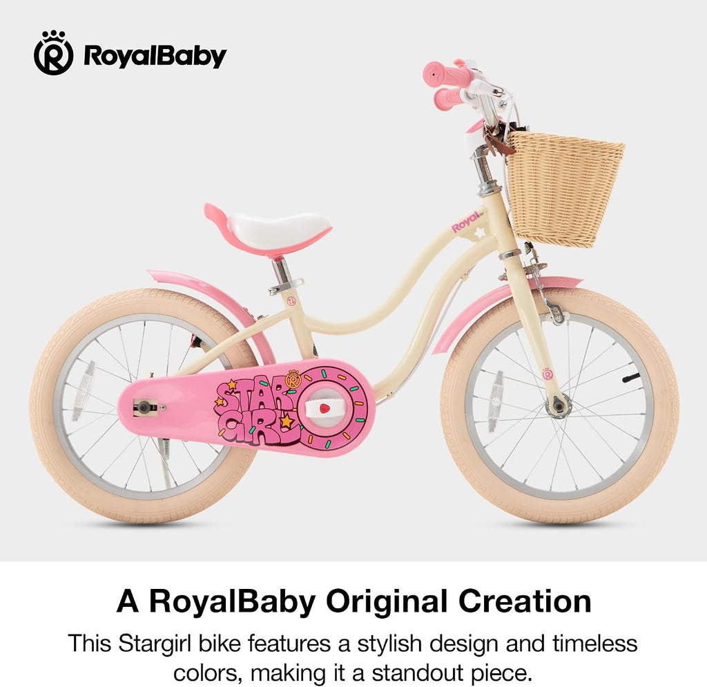 RoyalBaby Girls Bike, Stargirl EZ Kids Bike Balance and Pedal Bicycle with Basket and Dual Handbrake, 12 14 16 18 Inch Toddlers to Big Kids 3-8 Years, Multiple Colors