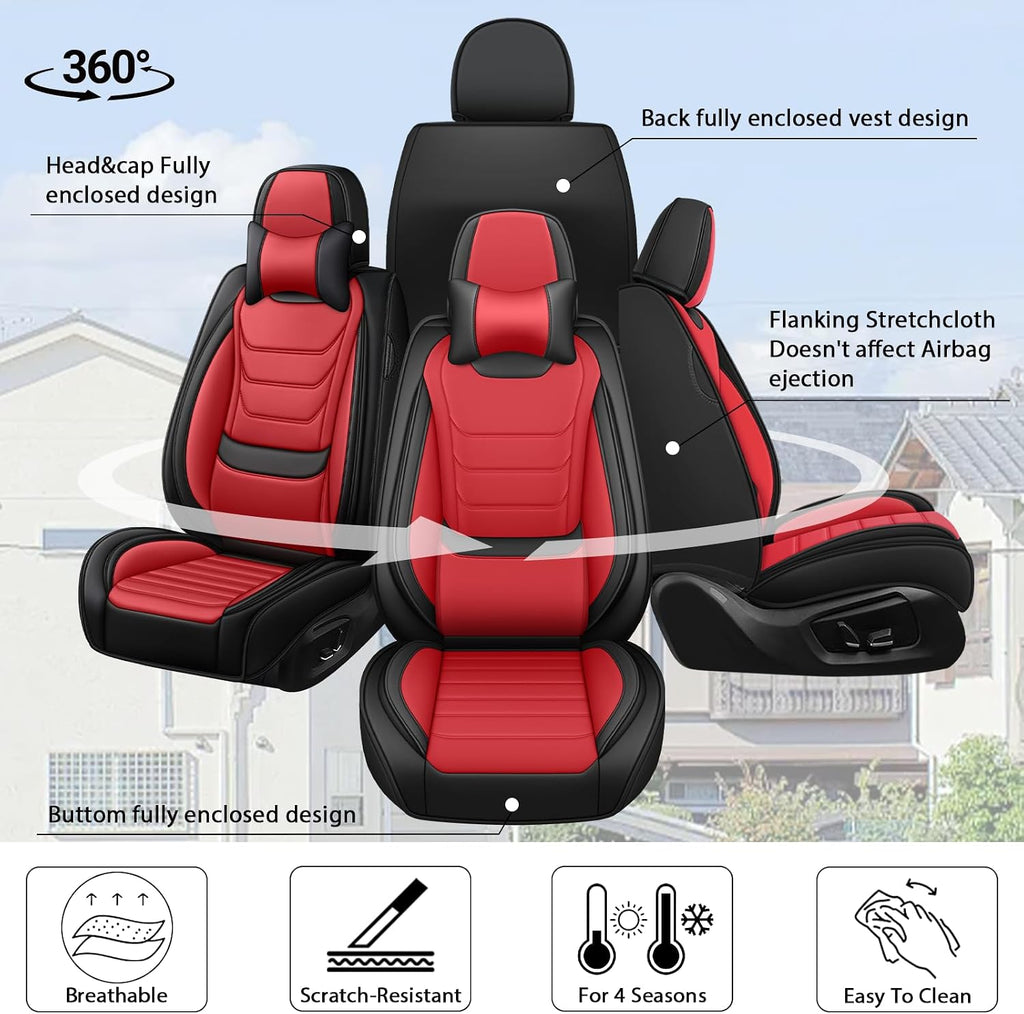 Fit for Jeep Gladiator 2020-2025 Custom Seat Covers, PU Leather Car Seat Covers, Full Coverage Protection, Thick Cushioning Seat Protectors(Luxury Front Row/Black Red)