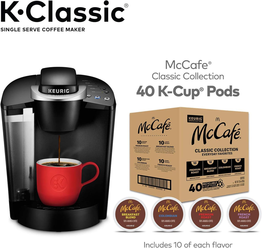 Keurig K-Classic Coffee Maker with McCafé Classic Collection Variety Pack, 40 Count K-Cup Pods