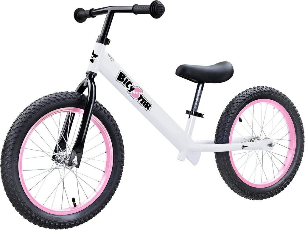 Bicystar 16 Inch Kids Balance Bike for 5-8 Year Old, No Pedals, Air Tires, Footrests, Adjustable Height for Big Boys, Girls