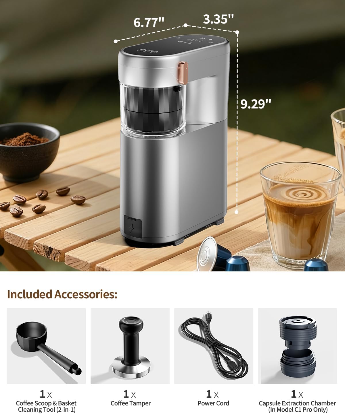 C1 Pro Compact Mini Espresso Machine with NS Capsule & Ground Coffee, Rechargeable Portable Espresso Maker, Electric Small Espresso Machine for Travel RV Car Camping Hiking Office Home with Rich Crema