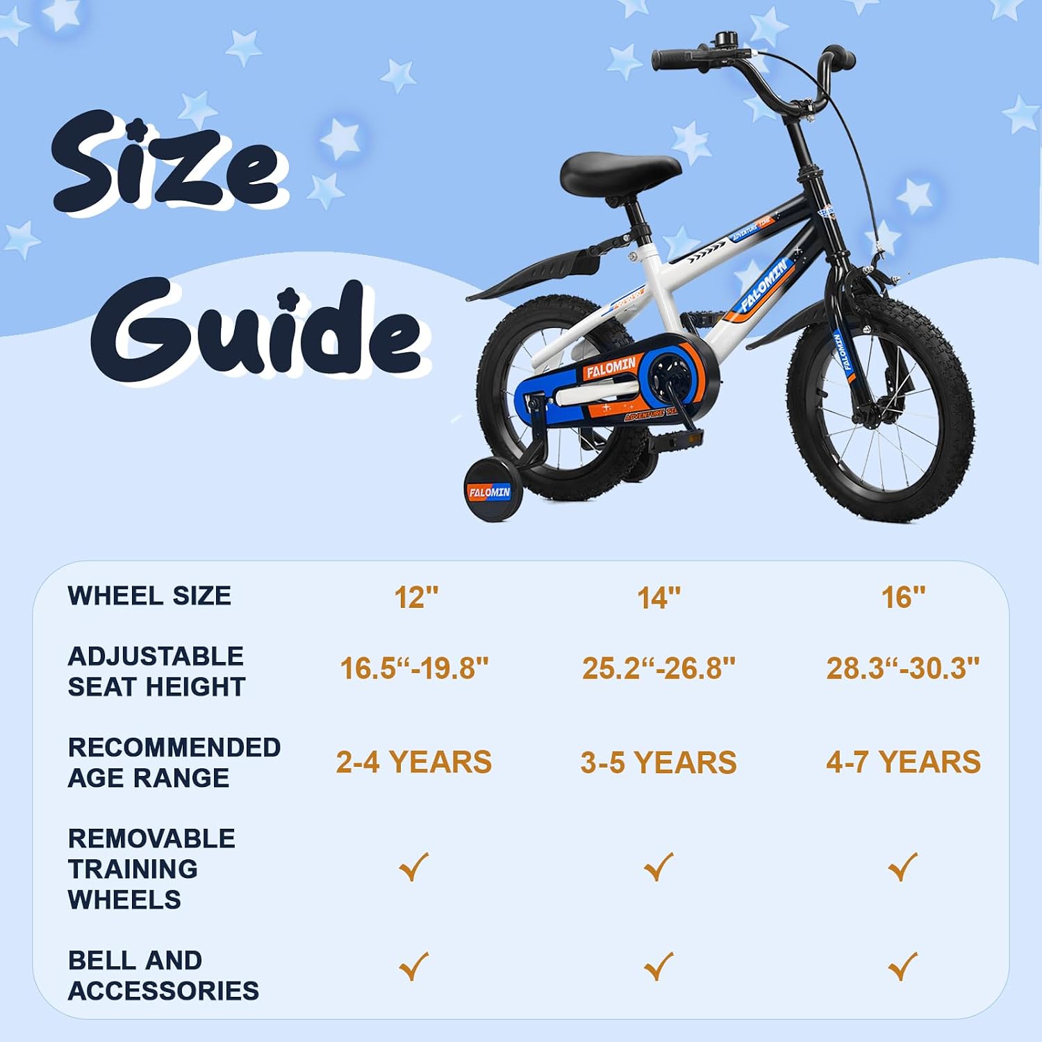 12/14/16 Inch Children's Bike for Toddlers Kids Ages 3-8, Safe Non-Slip Tires, Removable Training Wheels, Coaster Brake, Easy Assembly, Perfect for Boys and Girls, Blue and White