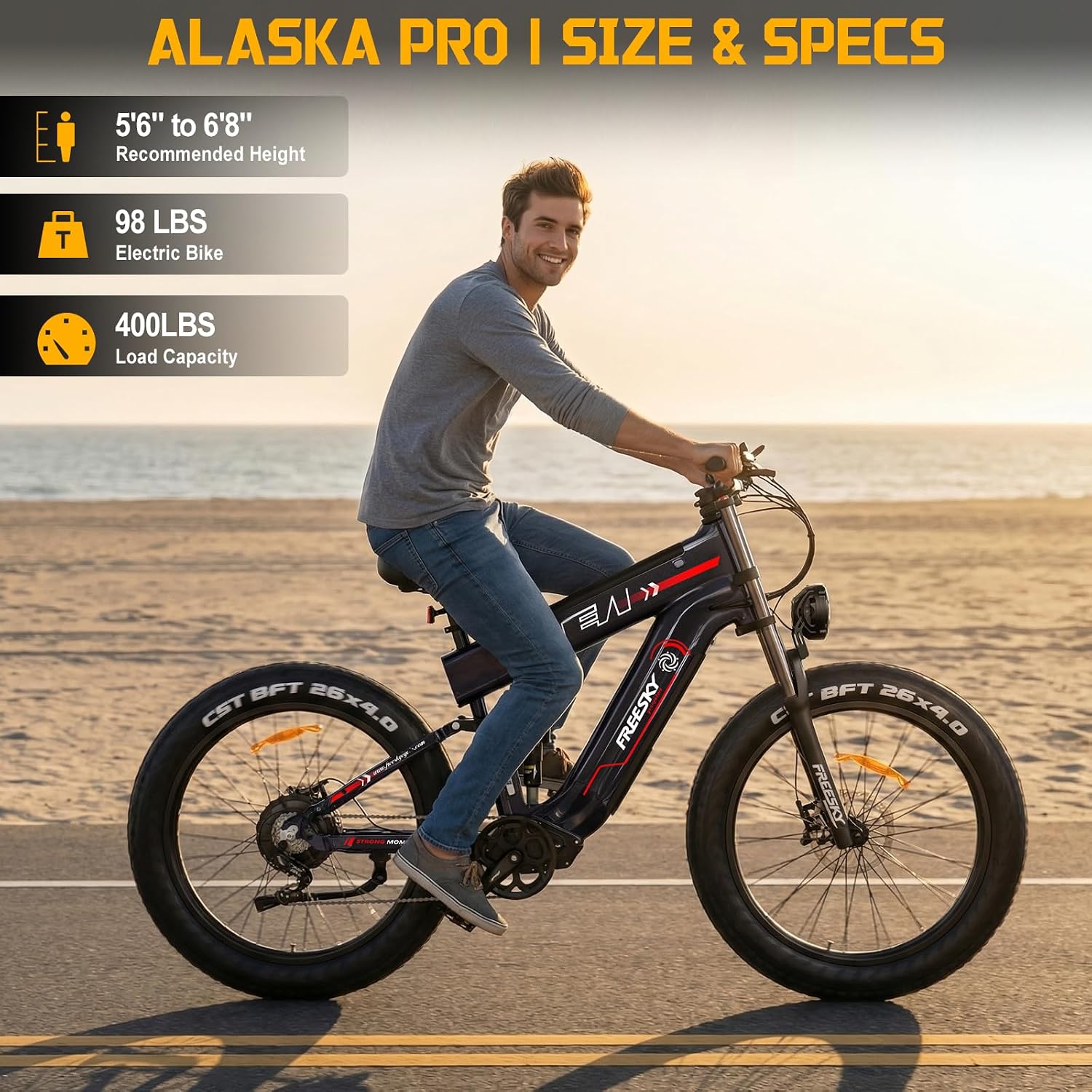 FREESKY 2026 Alaska Pro Dual Battery 48V 45AH 200 Miles 40MPH Electric Bike for Adult, 4000W High-Torque Motor Long Range Fat Tire Ebike, 26' Full Suspension Mountain E Bike, UL 2849 Certified by TÜV