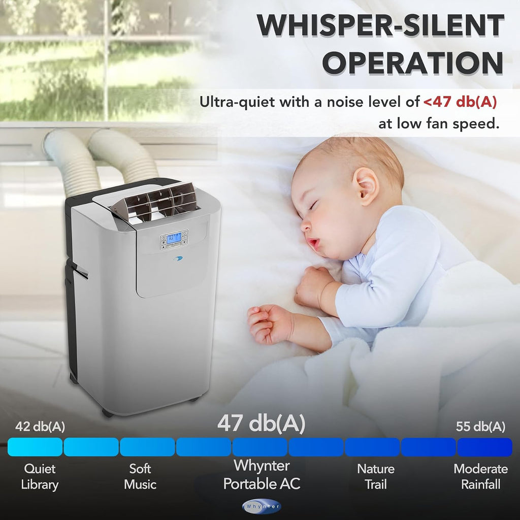 Whynter Portable Air Conditioner 12,000 BTU with Dual Hose Dehumidifier & Cooling Fan for 400 Sq Ft Rooms, Includes AC Unit Window Kit Elite ARC-122DS (7,000 SACC), Silver