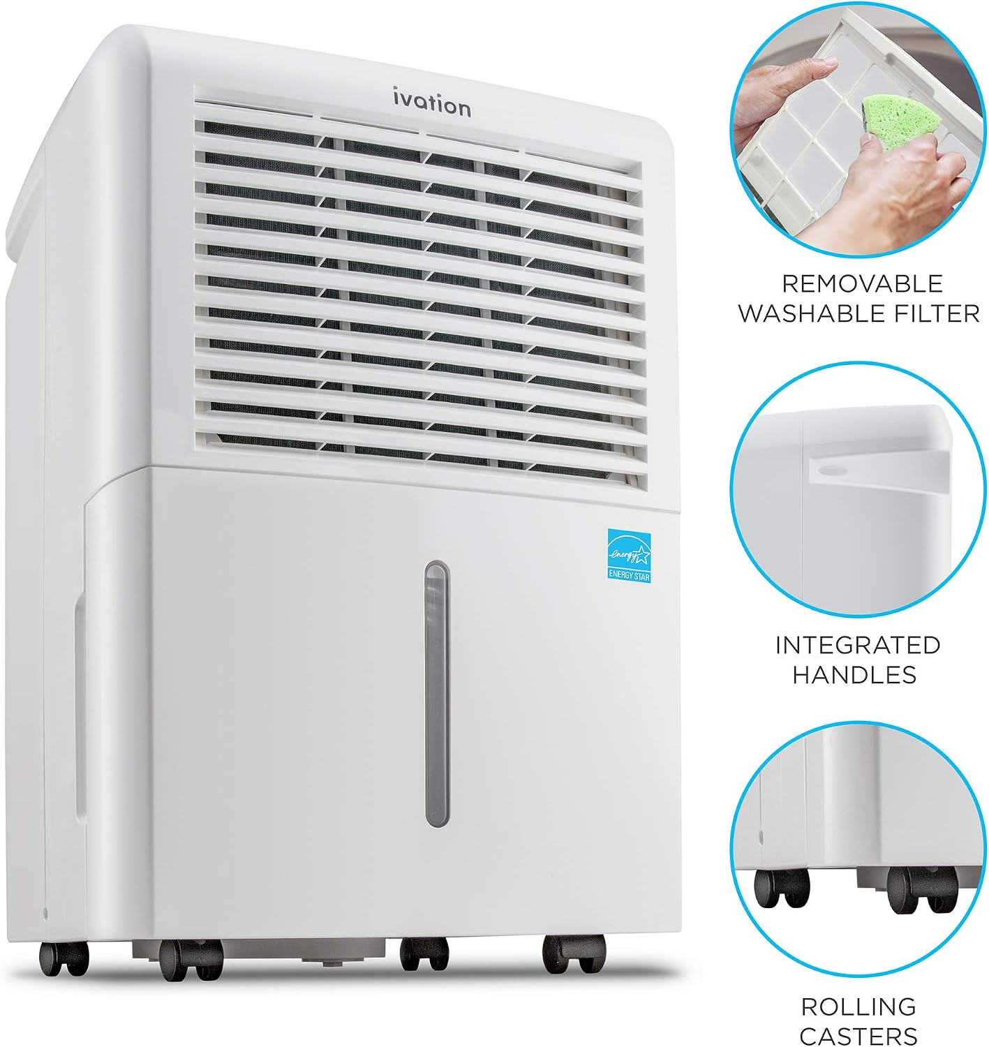 Ivation 4,500 Sq Ft Smart Wi-Fi Energy Star Dehumidifier with App, Continuous Drain Hose Connector, Programmable Humidity, 2.25 Gal Reservoir for Medium and Large Rooms (4,500 Sq Ft With Pump)