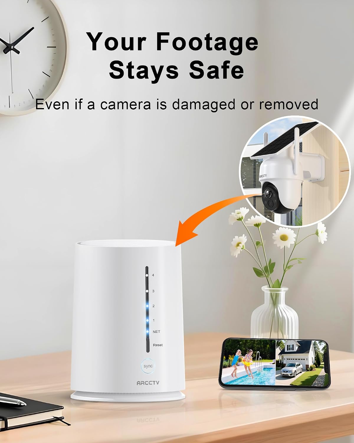 ARCCTV Solar Security Cameras Wireless Outdoor, No Monthly Fee, 2-Camera 2K Home Security Camera System with Base Station, Local Storage, PIR Motion Alerts, Color Night Vision