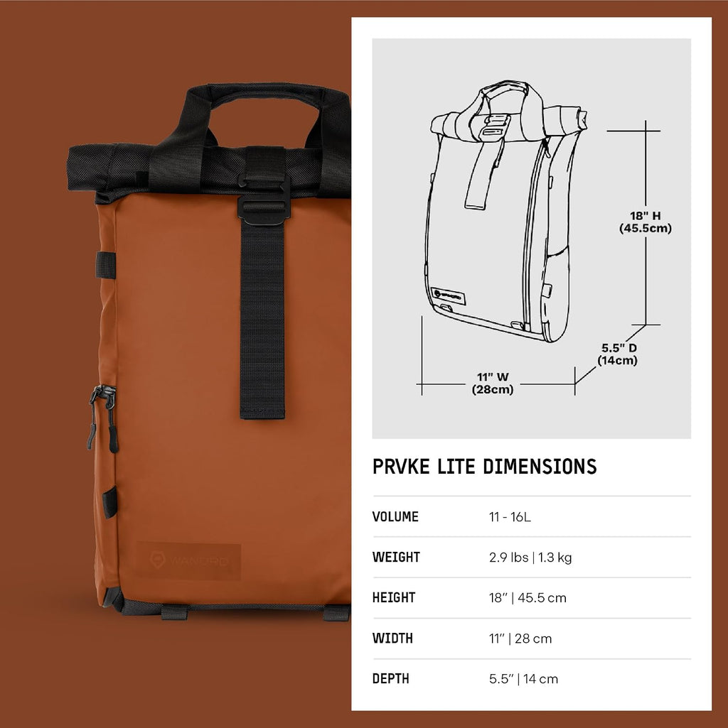 WANDRD PRVKE Lite: Weather-Resistant Travel & Camera Backpack with Laptop Sleeve, Quick Side Access, Clamshell Opening – Ideal Photography & Travel Bag (Sedona Orange)