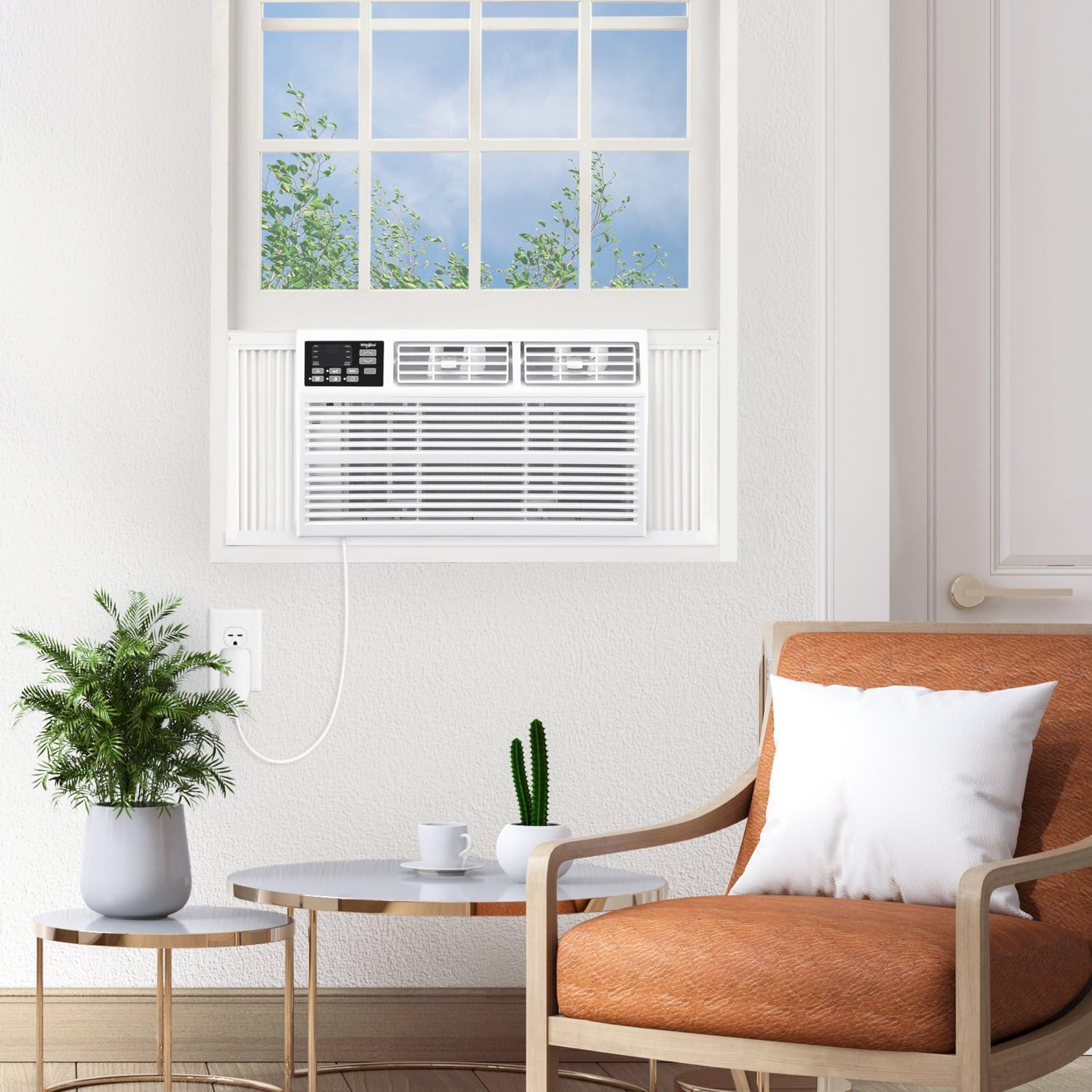 Whirlpool 18,000 BTU Window Air Conditioner with Dehumidifier, 230V, Window AC for Large Rooms up to 1000 Sq. Ft., Bedroom, Living Room, Apartment, with Remote, 3 Speeds, and 24H Timer, White