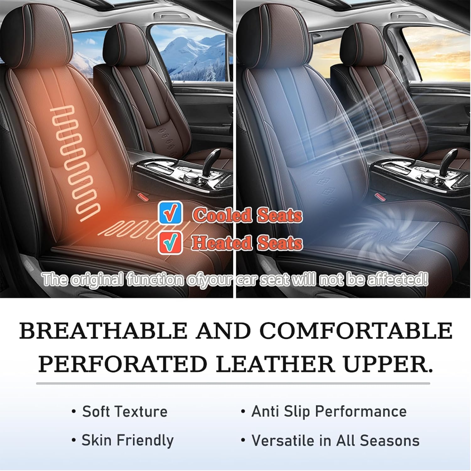 Leather Seat Covers for Mazda CX-50 Hybrid 2025,Car Seat Covers Front Set,Waterproof Car Seat Protectors with Airbag,Comfort Interior Cover Seats for Cars(Black+Brown,Pillows)