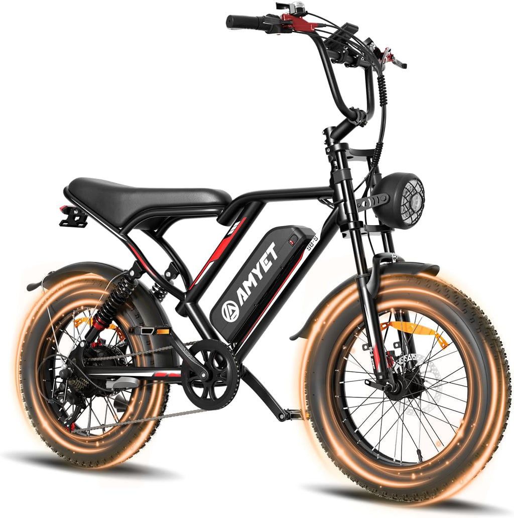 AMYET Electric Bike for Adults, 1500W Peak 33Mph 60Miles Ebike, 20'' X 4'' Fat Tire E Bike, 48V 20Ah(960WH) Battery Electric Dirt Bike, Hydraulic Brake | Full Suspension| 7-Speed Moped Ebike, Black