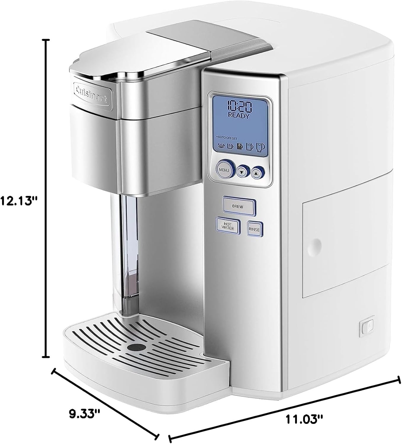 Cuisinart Coffee Maker, Single Serve 72-Ounce Reservoir Coffee Machine, Programmable Brewing & Hot Water Dispenser, Stainless Steel, White