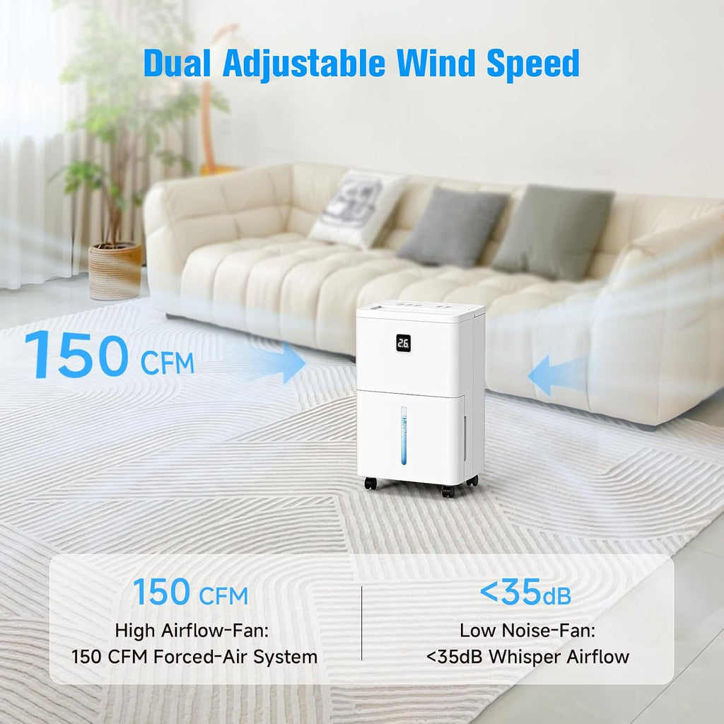 25 Pint Dehumidifier for Basement, Up to 3000 Sq.Ft, Quiet Dehumidifier with Drain Hose, Humidity Control, 24H Timer, Ideal for Bedroom, Bathroom, Room