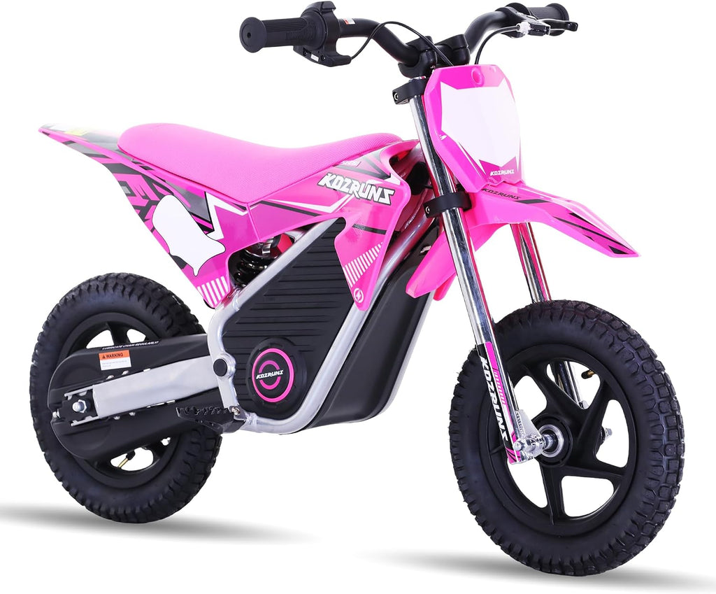 AIII Electric Dirt Bike for Kids 3-7, High Performance Racing Grade Motorcycle, Up to 8MPH, 2 Speed Settings, 12-Inch Off-Road Tires, Rear Disc Brakes & Advanced Shock Absorption, Pink
