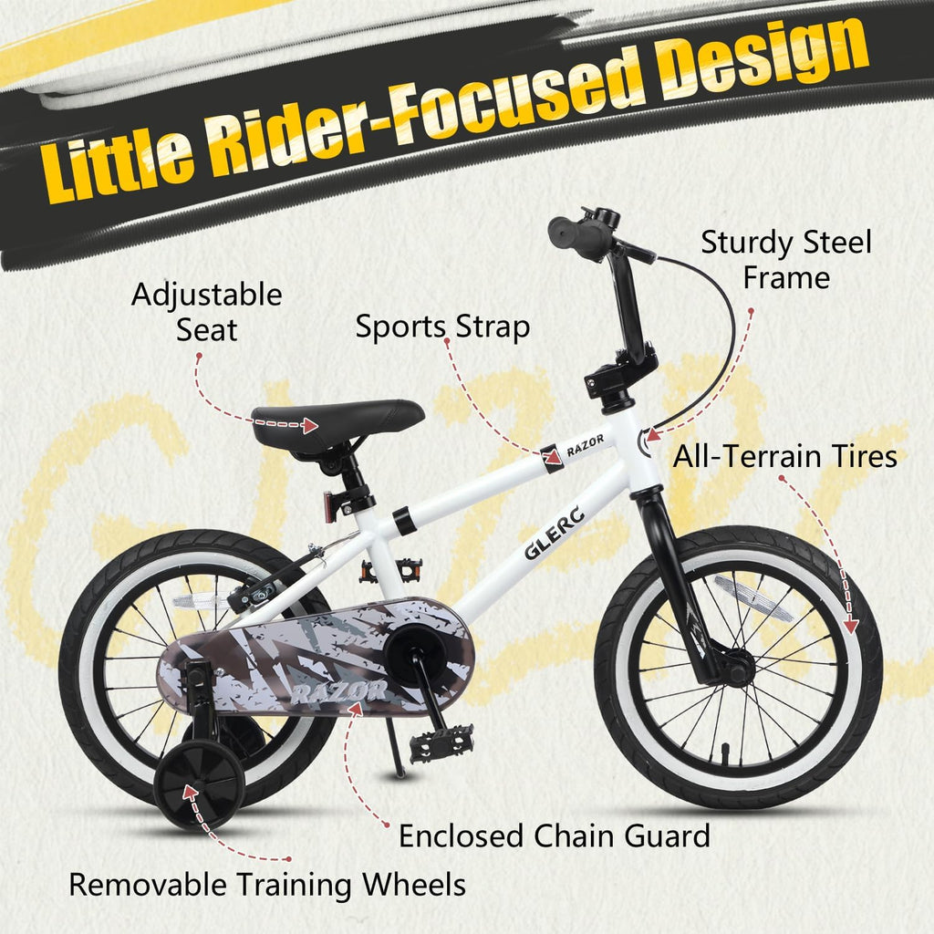 Glerc Kids Bike for Ages 1-8 Years Old, 12-16 Inch BMX Style Kids Bicycle with Training Wheels, Boys Bike for Children and Toddler, Multiple Colors