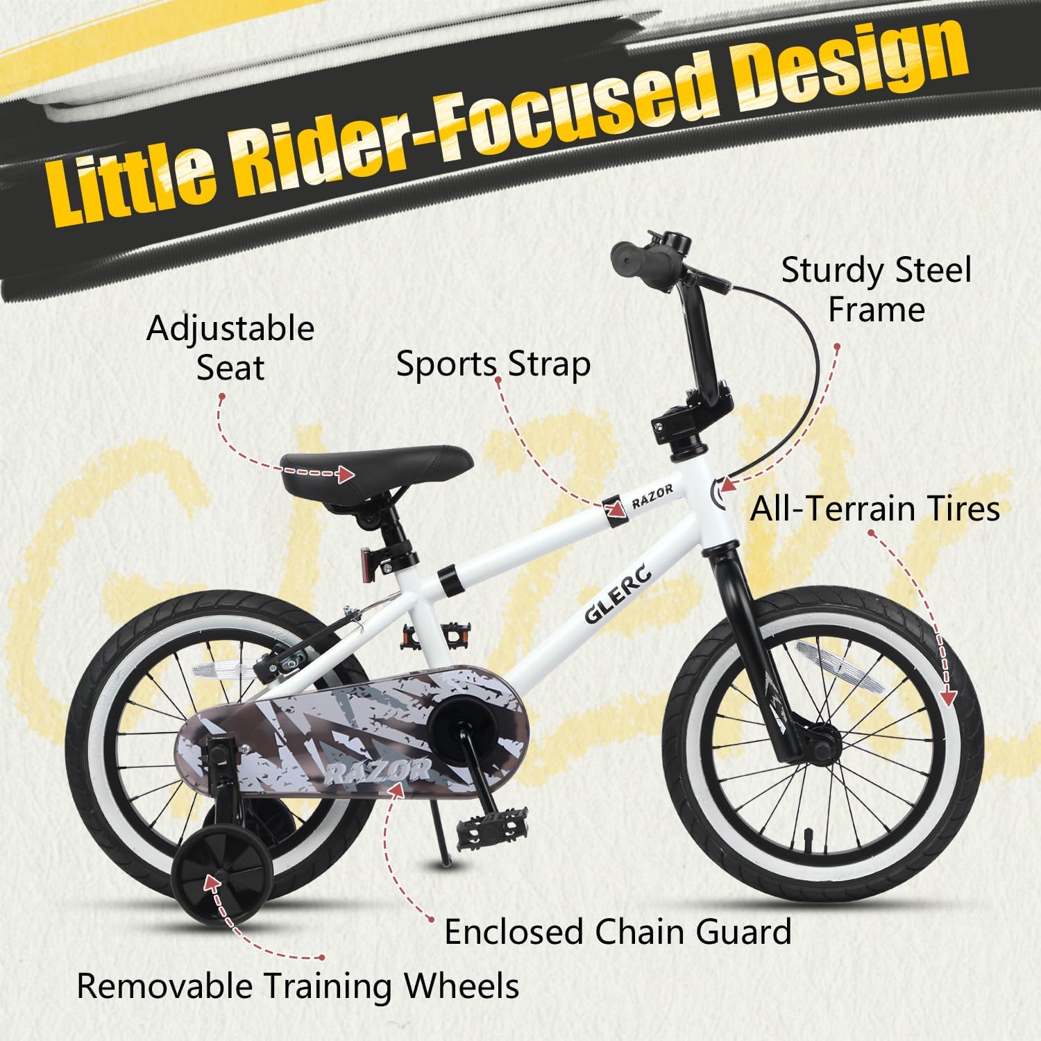 Glerc Kids Bike for Ages 1-8 Years Old, 12-16 Inch BMX Style Kids Bicycle with Training Wheels, Boys Bike for Children and Toddler, Multiple Colors