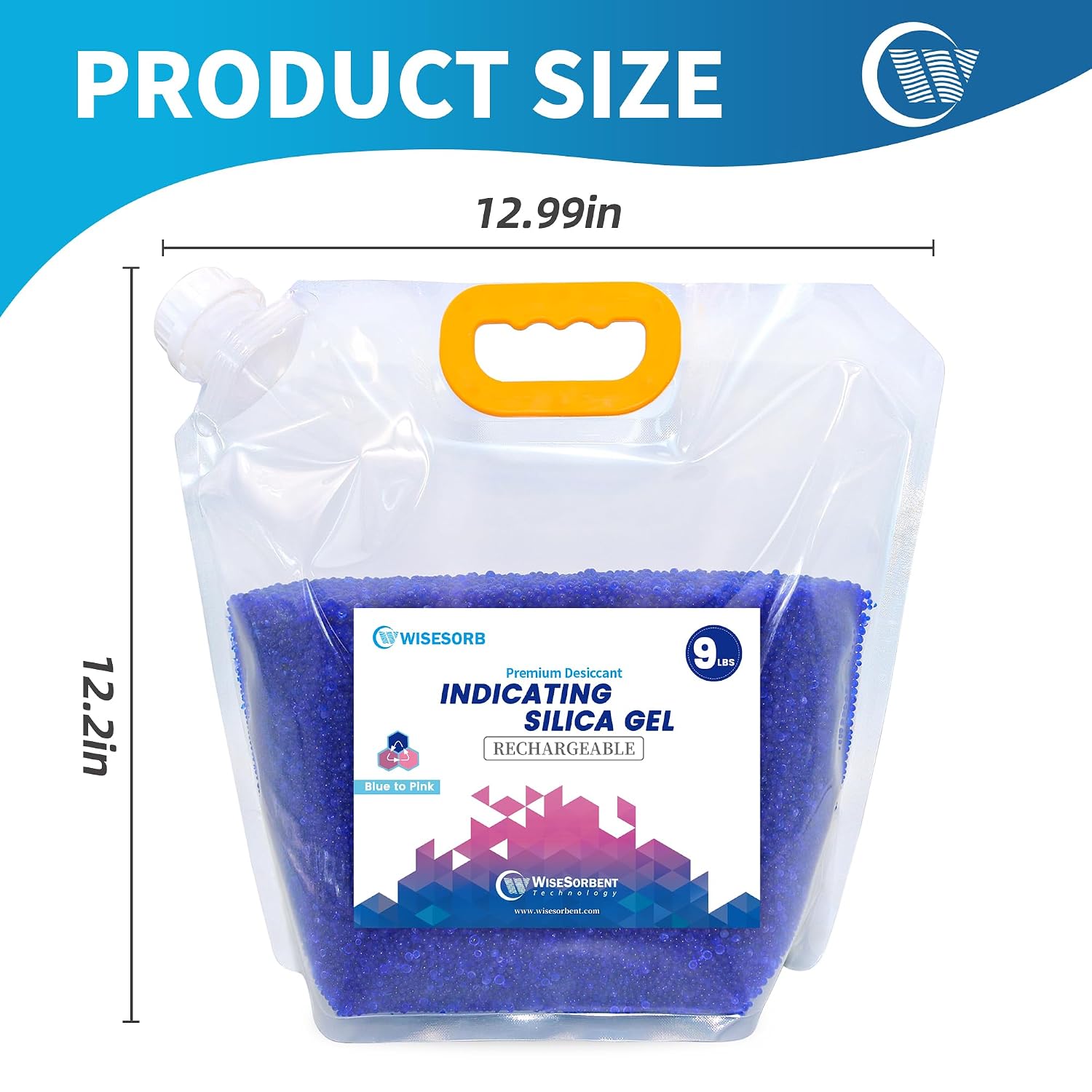 Wisesorb Net 27LBS Blue Indicating Silica Gel Beads Desiccants (Industry Standard 3-5 mm) - Reusable Desiccant Beads Silica Beads [Blue to Pink, 3 Packs of 9LBS]